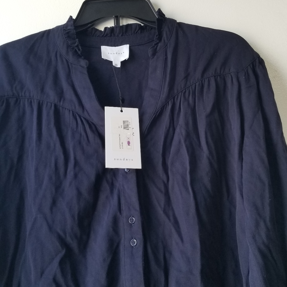 Sundays Andrea Long Sleeve Twill Top In Navy Size XS - Picture 12 of 13